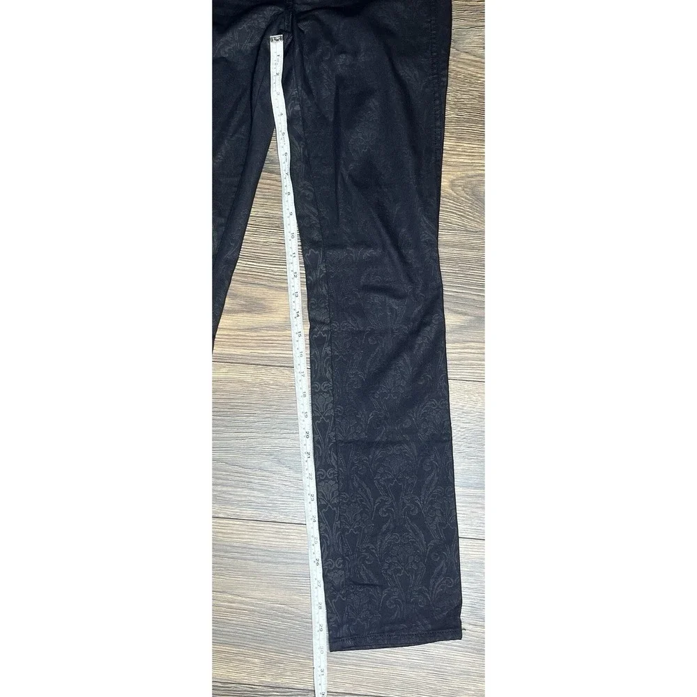 Tory Burch Black Damask Skinny Pants Womens 26 Coated Jacquard Mid Rise‎ 30 In